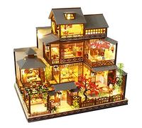 Generico Dollhouse DIY Miniature Wooden Furniture Kit with Large Japanese LED Courtyard Model And Miniature Music Box to Build Slow Time