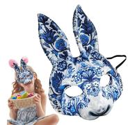 Genérico Easter Animal Lapin Masque - Creative Half Face Bunny, Blue And White Porcelain Style | Costume Cosplay Costume Facial Cover for Halloween, Christmas Carnival Festival Party Accessory