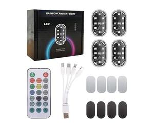 Generico Éclairage intérieur de voiture sans fil - Lot de 4 pièces imperméables et lumineux | LED multicolores pour moto | pour voyages nocturnes camping-car moto vélo