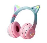 Genérico Écouteurs intra-auriculaires avec oreilles de chat, écouteurs sans fil pliables avec oreilles de chat, écouteurs de couleur dégradée avec microphone et lumière LED pour la maison et