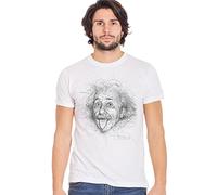 Generico Einstein Stilisé 18-55 T-shirt Urban Men 100 % coton flammé, blanc, Large