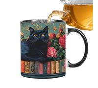 Generico en céramique café - 350 ml thème chat pour la bibliothèque, pour thé, lait, jus, eau, amoureux des animaux, écrivains, lecteurs, thé, lait, eau, jus, maison, appartement, hôtel