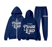 Genérico Ensemble 2 pièces pour femme Sweat à capuche Faith Over Fear et pantalon ensemble de vêtements confortables chrétiens pour adolescents et femmes, bleu marine, XL