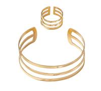 Generico Ensemble de bijoux en or - Ensemble de bijoux pour femmes | Bague et bracelet délicats empilables Charme de cheville trois couches Bracelets creux pour les jours occasions spéciales