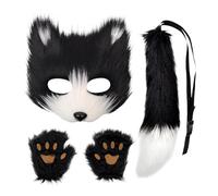Genérico Ensemble de costumes de cosplay, kit de couverture de visage de loup de luxe - Faux Soft Wolf Party Wothing | Costume de cosplay, couverture de tête d'animal réaliste pour Halloween