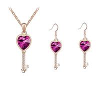 Generico Ensemble de deux bijoux tendance avec pendentif en forme de clé magique et cœur Collier et boucles d'oreilles pour un voyage d'amour romantique Collier polyvalent pour clavicule, Medio, Métal
