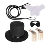 Generico Ensemble de maillot de cirque - kit de cirque avec bretelles, gants de fouet, chapeau de cylindre, nœud papillon | costume cosplay à thème pour homme femme, fête spectacle théâtral carnaval