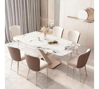 Generico Ensemble de salle à manger rectangulaire moderne, 6 pièces, table en pierre de grade A et base en acier au carbone, fourrure peu encombrante pour 6 personnes, idéal pour la maison et le