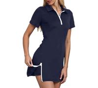 Genérico Ensemble de sport d'été pour femme Coupe slim Fit Doux et élastique Ensemble de golf Jupe de baseball avec fermeture éclair, manches courtes et col en V pour un usage quotidien, bleu marine