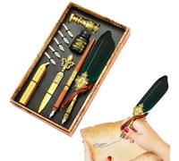 Genérico Ensemble de stylos à plume d'oie vintage | Set d'encre pour stylo d'oie de calligraphie - encre de calligraphie avec pointes de rechange, bâtons de tampon, sel
