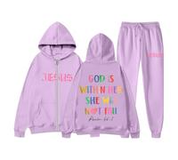 Genérico Ensemble de survêtement 2 pièces pour femme avec imprimé lettres, ensemble d'entraînement avec fermeture éclair à manches longues et pantalon de sport pour voyage, Violet clair, S