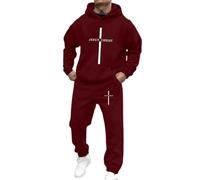 Genérico Ensemble de survêtement 2 pièces pour homme avec imprimé sweat à capuche et pantalon de survêtement Vêtements d'extérieur décontracté et confortable, rouge, S