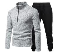 Genérico Ensemble de survêtement à manches longues pour homme avec sweat-shirt à col montant et pantalon de survêtement, gris clair, S