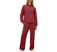 Genérico Ensemble de survêtement pour femme 2 pièces avec sweat à capuche et pantalon de jogging élégant, A Rouge, M