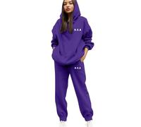 Genérico Ensemble de survêtement pour femme avec capuche 2 pièces Sweat-shirt et pantalon de survêtement avec lettres imprimées, tenue décontractée, Violet foncé, XL