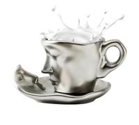 Generico Ensemble de tasses à café Kiss, à café pour le visage, ensemble de thé avec soucoupe, tasses à thé et soucoupe au design abstrait d'une paire de baisers de 100 ml pour la décoration Domes