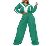 Genérico Ensemble décontracté 2 pièces en tissu doux composé d'une veste ample et d'un pantalon confortable pour les loisirs, vert, L