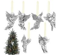 Generico Ensemble d'ornements d'ange - Anges suspendus de Noël, 6 pièces de décorations pour anges d'arbre de Noël, pendentifs ange en or/argent pour fêtes de Noël