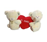 Generico Ensemble romantique 3 pièces, paire d'ours en peluche crème 40 cm avec coussin cœur rouge Je t'aime 30 cm, séparables