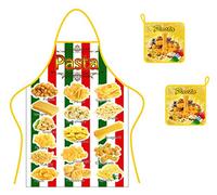 Generico Ensemble tablier + 2 maniques tissu coton pâte italienne produits italiens, rouge, M