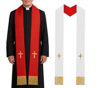 Genérico Étole liturgique - Étole liturgique pour berger, écharpe réversible double face pour clergé | Avec pompons pour confirmation de funérailles de mariage - Fourniture d'église unisexe pour