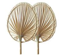 Generico Éventail en paille fait à la main - Lot de 2 éventails de feuilles de palmier tressées, éventails en raphia de style chinois | Accessoire rafraîchissant d'été pour mariages, décorations PE