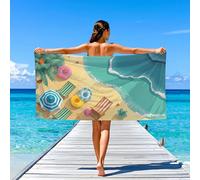 Generico Fantaisie Serviette de Bain Beach Towel Doux Lignes Poulpe,Sechage Rapide Vacances Parfait pour Les Voyages Natation Piscine Drap de Plage 170 x 90,Bleu Blanc