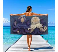 Generico Fantaisie Serviettes Classique Beach Towel Lignes Symétrique Poulpe,Serviettes de Piscine Parfait pour Les Voyages Natation Piscine Drap de Plage 200 x 100,Bleu