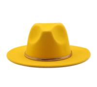 Genérico Fedora Sombreros Con CinturóN ExtraíBle, Ancho Borde De Lana Fieltro Sombrero De Panamá, Gorra De Jazz Elegante Para Hombres Y Mujeres Unisex (Yellow)
