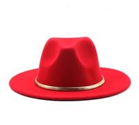 Genérico Fedora Sombreros Con CinturóN ExtraíBle, Ancho Borde De Lana Fieltro Sombrero De Panamá, Gorra De Jazz Elegante Para Hombres Y Mujeres Unisex (Red)