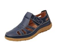 Generico Femmes Sandales D'été Élégantes Vintage Chaussures D'Été Antidérapant Respirant Bout Fermé Sandales Plates Légères Doux Sandale De Mer Soutien Arc Plage Mode Sandale De Marche, bleu, 39 EU