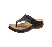 Generico Femmes Sandales D'été Élégantes Vintage Chaussures Tongs Respirant Bout Ouvert Confortable Sandales Compensées Mode Support Arc Sandale De Plage Douce Lire Sandales De Marche, Noir , 35 EU