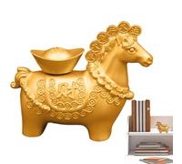 Genérico Figurine Cheval doré - 2026 Nouvel an Chinois Zodiaque Décoration de Bureau | Statue Animale en avec Base en Lingot rotative | Maison, Bureau, bibliothèque, Salle décoration