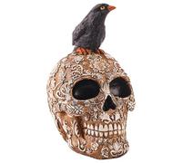 Generico Figurine de corbeau sur crâne - Statue Corbeau Décorations Halloween, pièce maîtresse réaliste avec design pour la maison, bar, café, affichage de bureau, objet de collection