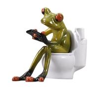Genérico Figurines de grenouille : statue de sculpture de grenouille assise dans les toilettes, statuette de grenouille artisanale, décoration de bureau, sculpture de jardinage pour la maison, pour