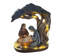 Genérico Figurines de la crèche de la Sainte Famille avec lumières Scène de naissance éclairée pour bureau, table, étagère, cheminée, chambre, salon, bureau, école, fête 13 x 14 x 16 cm