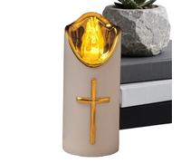 Genérico Flameless LED Memorial Candle, colonne LED Cändle With Gold Cross, Flickering Reusable Candle Light For Cemetery Animal Memorials, Battery Operated Realtic Flame, 1 bougie