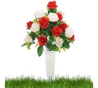 Generico Fleurs Artificielles pour Tombe, Ornement Floral Artificiel, avec Pot Bout Fleurs pour Tombe, pour Printemps Porche Intérieur Maison Cour Jardin Patio Mariage Funérailles