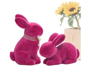Generico Flocked Rabbit Figurine Set - 2 pièces Velvet Moss Bunny Decor, Resin Spring Animal Ornaments, Easter Tabletop Centerpiece for Tiered Tray & Mantel | Green Soft-Touch Decor
