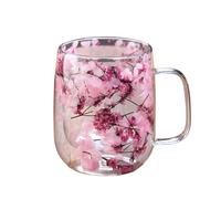 Generico Floral Double Mug, Insulated Glass Teacup Handle, 450 ml Capacity with Heat Retention, Clear Borosilicate Drinkware, Coffee Cup with Transparent Design, Boisson Serving for Home Picnic