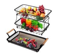 Generico Fruit Basket - 3 niveaux Fruit Holder For Kitchen Countertop | Metal Wire Container With Banana Hangers For Snack Fruits And Vegetables As A Farmhouse-style Kitchen Counter Accessory