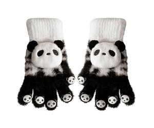 Generico Full-Fingered Gloves - Polyester, 17 cm Casual Mitt Panda Pattern | Soft Warm Winter Knit, Cute & Handwear For Commuting, Travel, School, Cycling, Outdoor Activities, Family Outings, Black