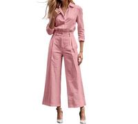 Genérico Georgette Combinaison 2 pièces élégante pour femme à manches longues avec poches coupe ample et pantalon, rouge, 3XL