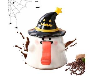 Genérico Ghost Mug - Witch Coffee Mug - Halloween Decorations | Novelty Drinking Cups | 450 ml Céramique Ghost Shape Coffee Cup With Lid For Halloween Juice Wine Beer Living Room Movie Nights Teachers