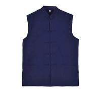 Genérico Gilet d'été style tunnique pour homme avec col Mao ajusté et boutons et poches Gilet décontracté traditionnel chinois Vêtements de loisirs Style Kung Fu, bleu marine, XXXL