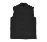 Genérico Gilet d'été style tunnique pour homme avec col Mao ajusté et boutons et poches Gilet décontracté traditionnel chinois Vêtements de loisirs Style Kung Fu, Noir , L