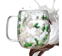 Generico Glass Coffee Mug - 250 ml, 390 ml, Clear Tea Cup - Elegant Dried Flower Design | Heat Resistant Glass Beverage Mug For Cappuccino, Lait, Cold Drinks & Everyday Kitchen Use