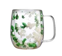 Generico Glass Coffee Mug - 250 ml, 390 ml, Clear Tea Cup - Elegant Dried Flower Design | Heat Resistant Glass Beverage Mug For Cappuccino, Lait, Cold Drinks & Everyday Kitchen Use