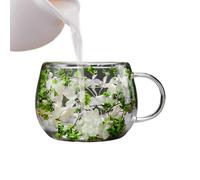 Generico Glass Water Cups-300 ml Double Wall Dried Flower Coffee Mug, Heat-Resistant Borosilicate Drinking Glass For Tea & Juice, Aesthetic Botanical Glassware For Home, Office & Birthday Gift