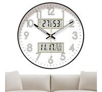 Generico Glow Dark Wall Clock - 14 pouces Silent Round Timepiece, Luminous Display Panel | Calendar Temperature Humidity Digital Clock For Bedroom Living Room Office Decor Display